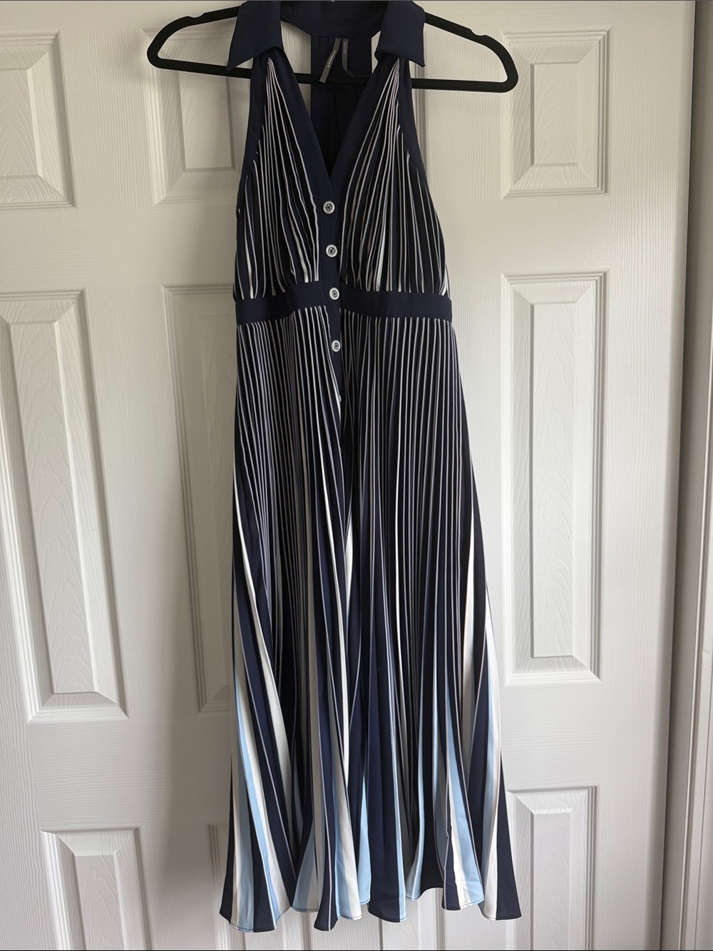 Anthropologie Navy and White Striped Halter Midi Dress